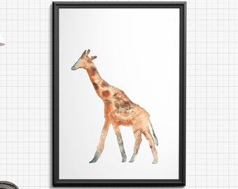 Giraffe wall art, watercolor giraffe,  giraffe print, animal art, safari nursery decor, home decor, giraffe, nursery decor, printable art 3