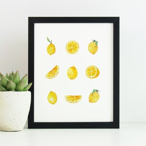 watercolor lemon, kitchen wall art, lemon print, lemon decor, kitchen print, lemon painting, home decor, printable art, instant download 72