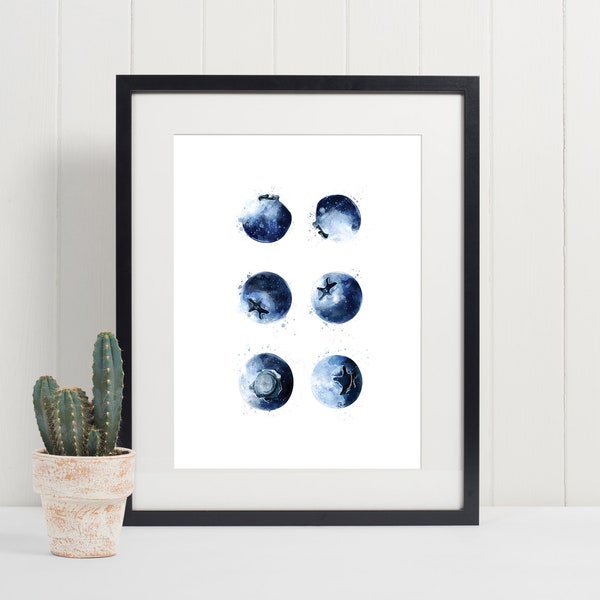 blueberry wall art, watercolor blueberries, blueberry painting, kitchen art, watercolor print, home decor, printable art, instant download 7