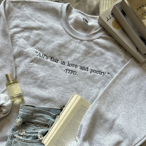All’s Fair in Poetry Embroidered Book Tee Crewneck | Bookish Sweatshirt Merch | Reader Shirt Gifts | Bookstagram | Booktok | Bookworm Gifts