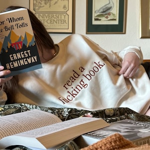 Read a F&#39;ing Book Embroidered Crewneck | Bookish Sweatshirt Merch | Reader Shirt Gifts | Bookstagram | Booktok | Bookworm Gifts