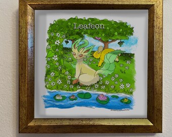 Leafeon Art Print – 5x5” Eeveelution Pokémon Wall Art – Grass-Type Illustration