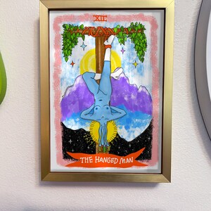 Impression d'art carte de tarot Le pendu – 5 x 7 po. Illustration numérique dessinée à la main sur du papier cartonné mat – changement de perspective symbolique