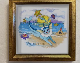 Vaporeon Pokémon Art Print – Water-Type Eevee Evolution, Nostalgic Illustration