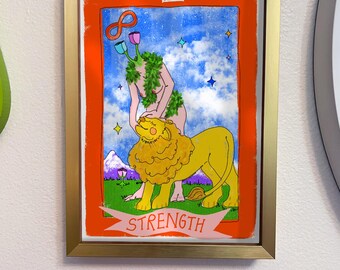 Strength Tarot Card Print: Hand-Drawn Lion Art, Matte Cardstock