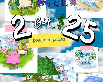 Pokémon Art Prints Bundle: Mix & Match Any 2 (5x5)