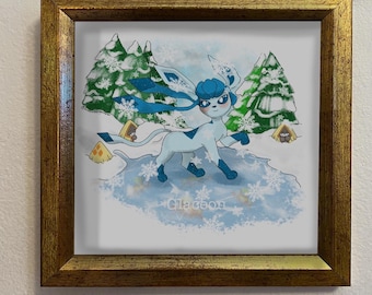 Glaceon Art Print – Eeveelution Pokémon, Winter Wonderland Decor (5x5")