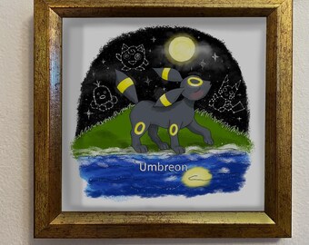 Umbreon Eeveelution Art Print – 5x5” Pokémon Wall Art – Dark-Type Illustration for Collectors