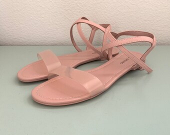 blush pink flat sandals