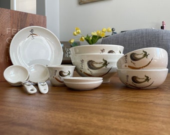 Japanese Melamine Dining Set, Dining Plates, Rice Bowls, Tea Cup, Soup Spoon, Ramen Bowl Set, Dip Bowls, Dishwasher safe dinnerware set