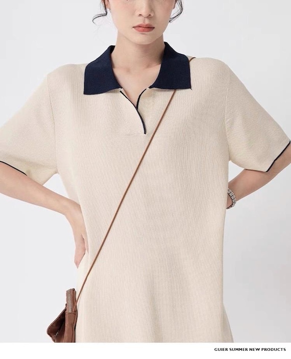 beige polo dress Beige Contrast Trim Knit Polo Maternity Midi Dress  PinkBlush