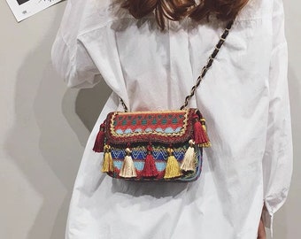 Ladies Studded Fringe Cross Body Bag Tassel Messenger Bag Shoulder Handbag KL766 