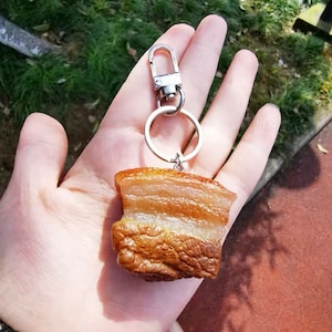 Realistischer geschmorter Schweinebauch Schlüsselanhänger, Roastbeef Beef Schlüsselanhänger, Kreativer Food Charm, Pommes Schlüsselanhänger, BBQ Huhn Schlüsselanhänger Drumstick