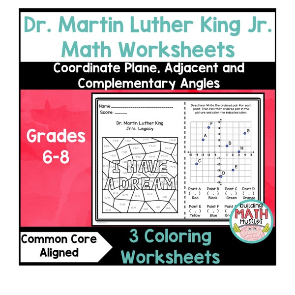 Dr. Martin Luther King Jr. Math Coloring Worksheet Gr 6-8