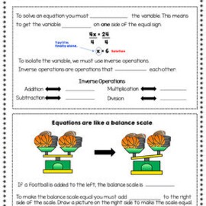 Solving One Step Equations Notes and Practice- Using Multiplication and ...