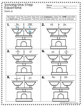 Solving One Step Equations Notes and Practice- Using Multiplication and ...