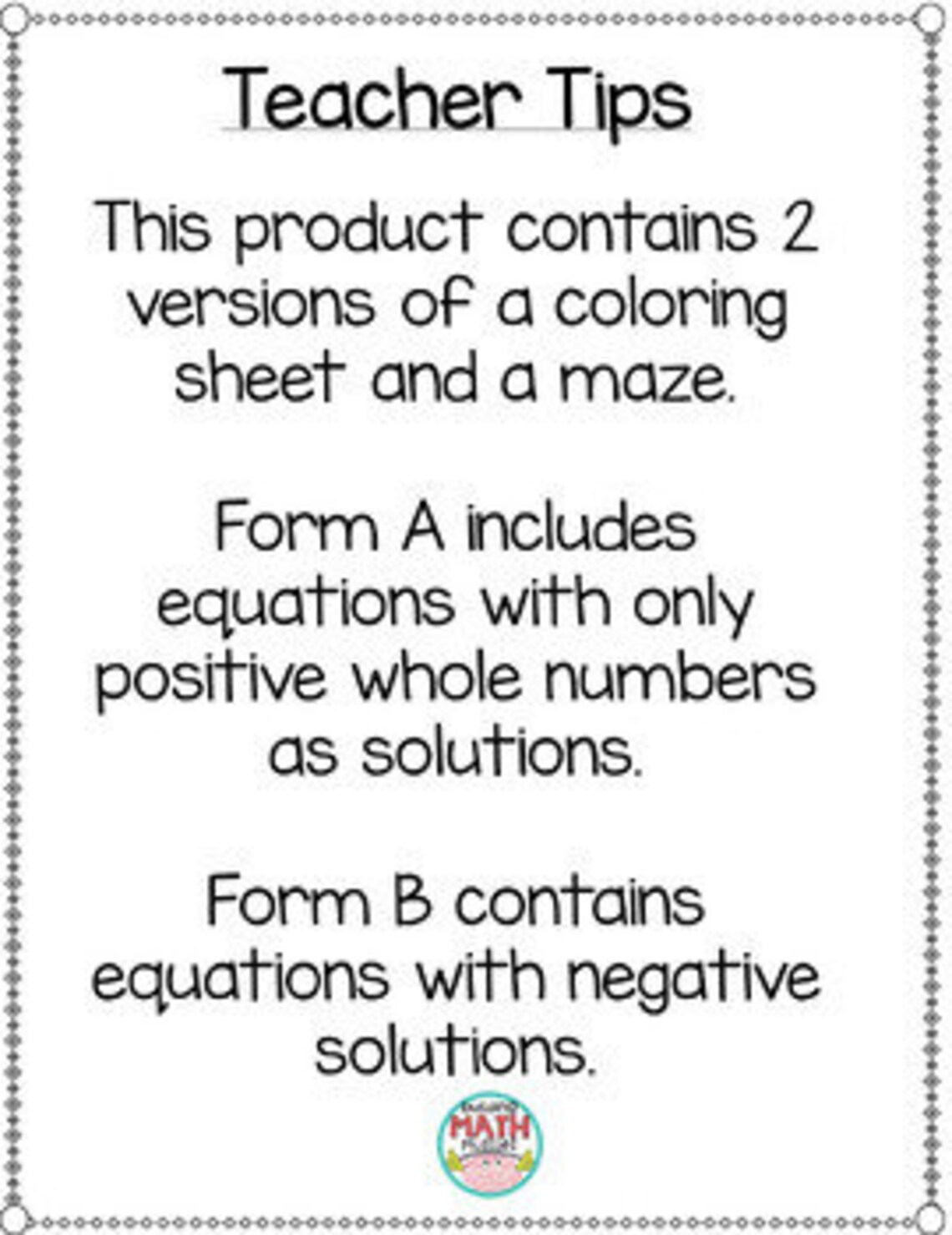 Maze and Coloring Sheet - Solving One Step Equations Using Addition ...