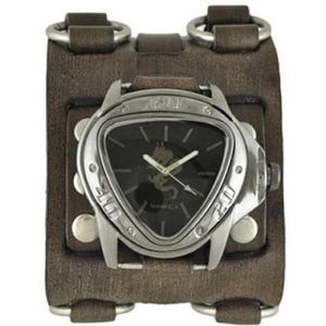 Silver/Black Dragon Gunmetal Watch with Faded Black Wide Detail Leather Cuff Band
