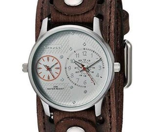 Bvst219S daul time watch with vintage brown leather band