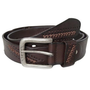 Nemesis Men&#39;s Brown Retro Style Genuine Leather Belt, NS605B