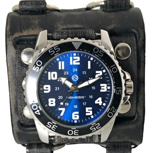 Nemesis Luminous Diver Watch with Vintage Leather Cuff