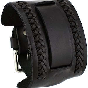 Black Wide Weaved 2 Pc. Leather Cuff Watch Band 24mm NWA