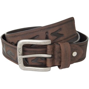 Nemesis Faded Brown Distressed Embossed Stripes Logo Leather Belt Size 32-38, NS601BRN