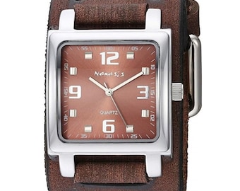 Montre Lite SQ marron avec bracelet X en cuir marron effet vieilli