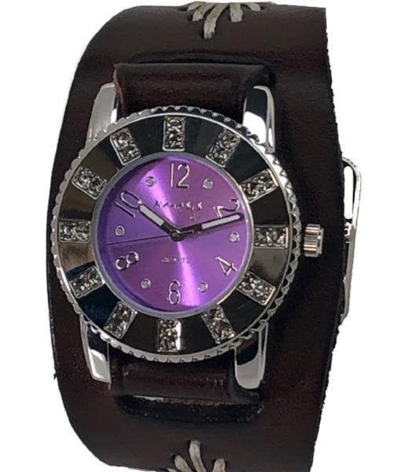 BBF311P Nemesis ladies trendy look crystal watch with Brown leather cuff band