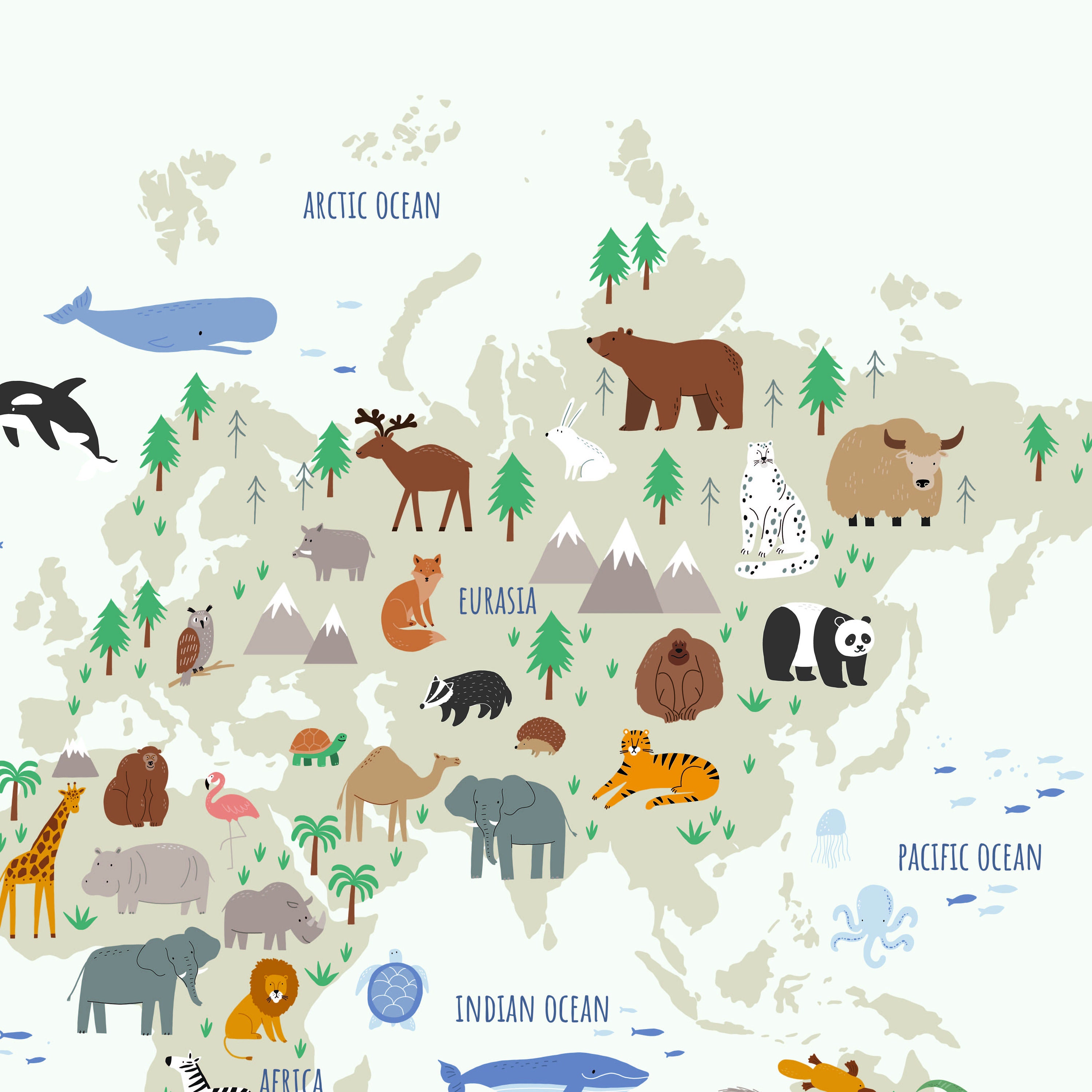 Animal World Map Personalised Kids Animal Map Ideal Nursery Etsy