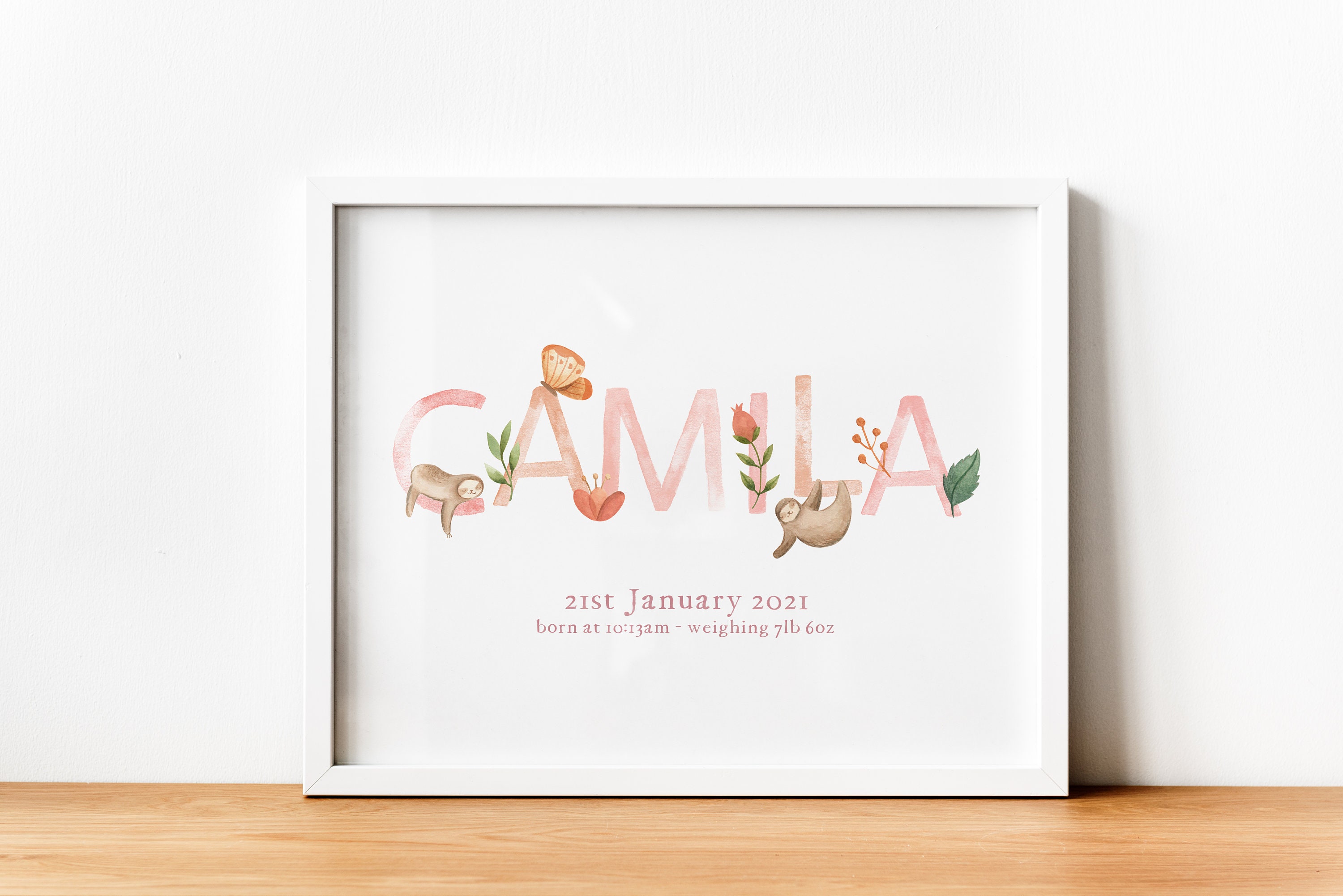 Personalised Baby Girl Name Sign New Baby Girl Gift Animal Etsy