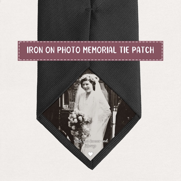 Personalised Photo Tie Patch | In Loving Memory of | Funeral Keepsake | Iron On Patch
