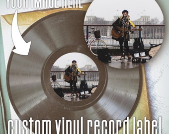Op maat gemaakt vinylplatenlabel | Trouwsticker | Ons lied | Muziekcadeau | Jouw foto hier