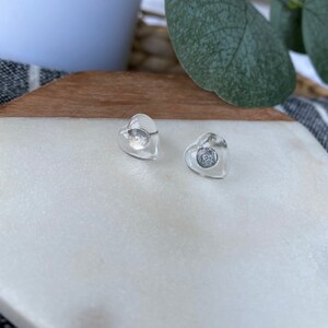 Handmade Clear Heart Studs, 925 Sterling Silver