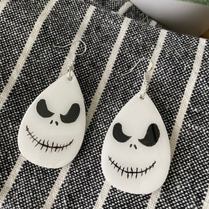 Hand Painted Jack Skellington Wooden Earrings, Halloween, 925 Sterling Silver