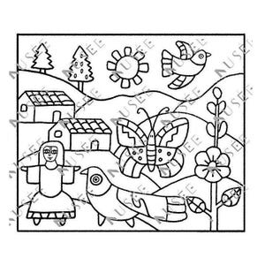 ¡Página para colorear de arte popular de VERANO! Hoja para colorear imprimible a mano de El Salvador La Palma. Arte mural en 4 tamaños. Descarga digital instantánea.