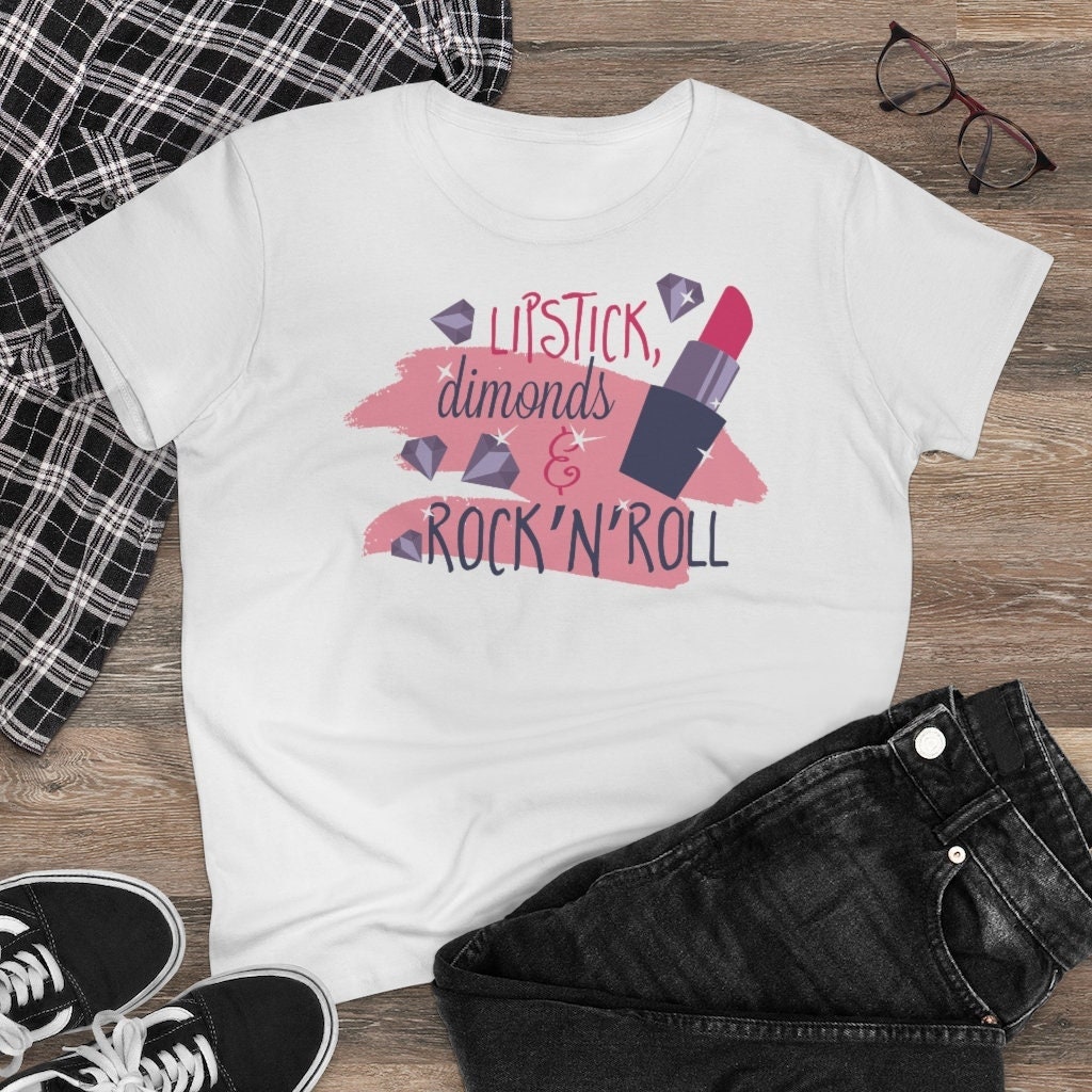 Lipstick, Dimonds, Rock N Roll,  Women's Favorite Tee, Women's Midweight Cotton Tee