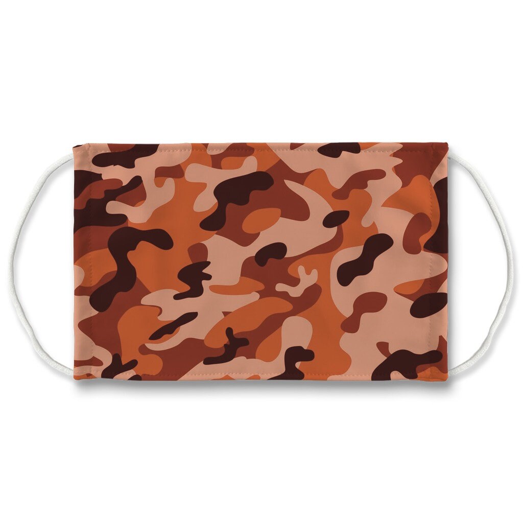 Army Orange Camouflage Face Mask with Filter Pocket + FREE Filter   Reusable Face Covering For Adults and Kids  Washable Fabric