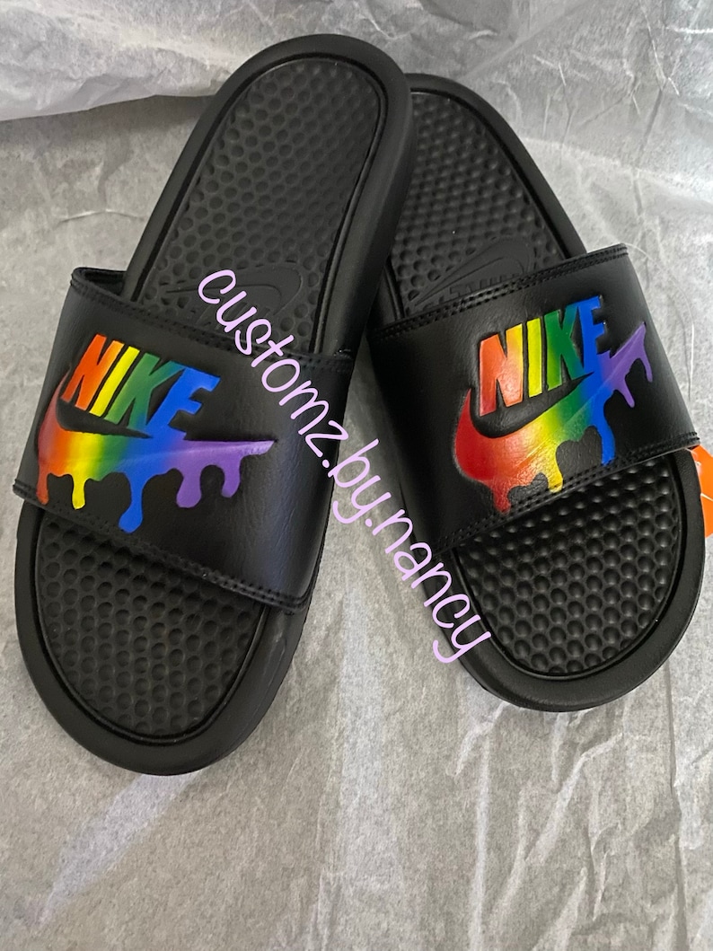 rainbow nike slides womens