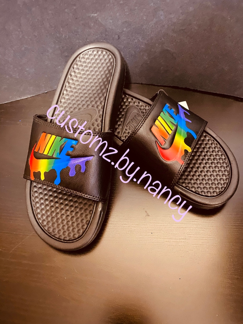 rainbow nike slides womens