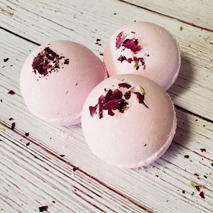 Rose Geranium Essential Oil Bath Bombs, 3 Pack, Epsom Salt Bath Bomb, Detoxifying