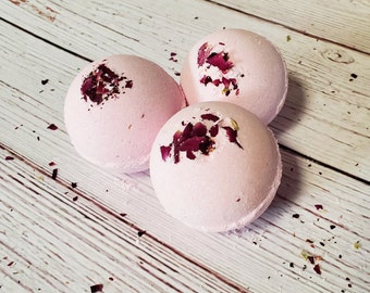 Rose Geranium Essential Oil Bath Bombs, 3 Pack, Epsom Salt Bath Bomb, Detoxifying