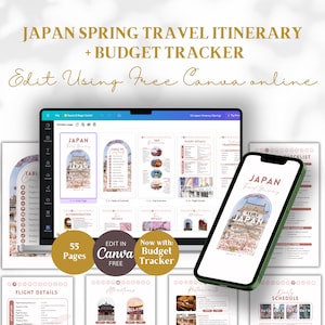 Japan Travel Itinerary with Budget Tracker, Japan Travel, Travel Planner, Printable Travel Guide, Digital Travel Guide, Canva Template