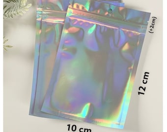 Silver iridescent resealable grip seal storage bags (12x10cm)