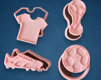 Set of 4 Football cookie biscuit cutters & embosser stamps