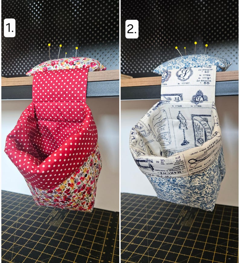 Thread Bin and Pin Cushion / Thread Catcher/ Pin Cushion/ Quilted Thread Catcher/ Thread Basket/Hanging Thread Bin/ Pin Cushion Weight immagine 2