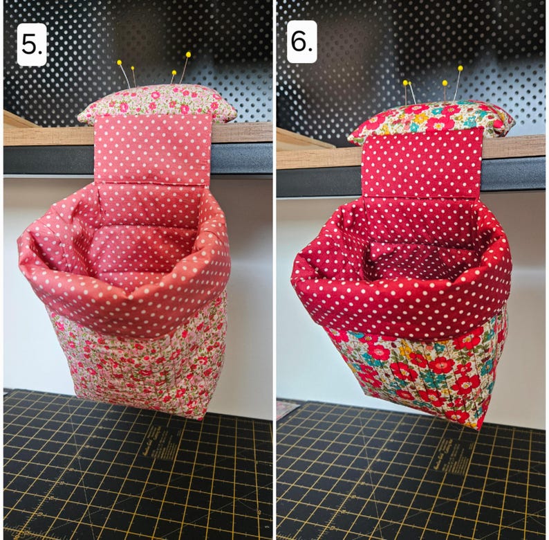Thread Bin and Pin Cushion / Thread Catcher/ Pin Cushion/ Quilted Thread Catcher/ Thread Basket/Hanging Thread Bin/ Pin Cushion Weight immagine 4