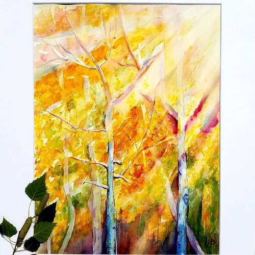 Original Aspen tree watercolor. Original landscape watercolor painting. sold Vibrant wall art, nature inspired painting. Abstract home decor.