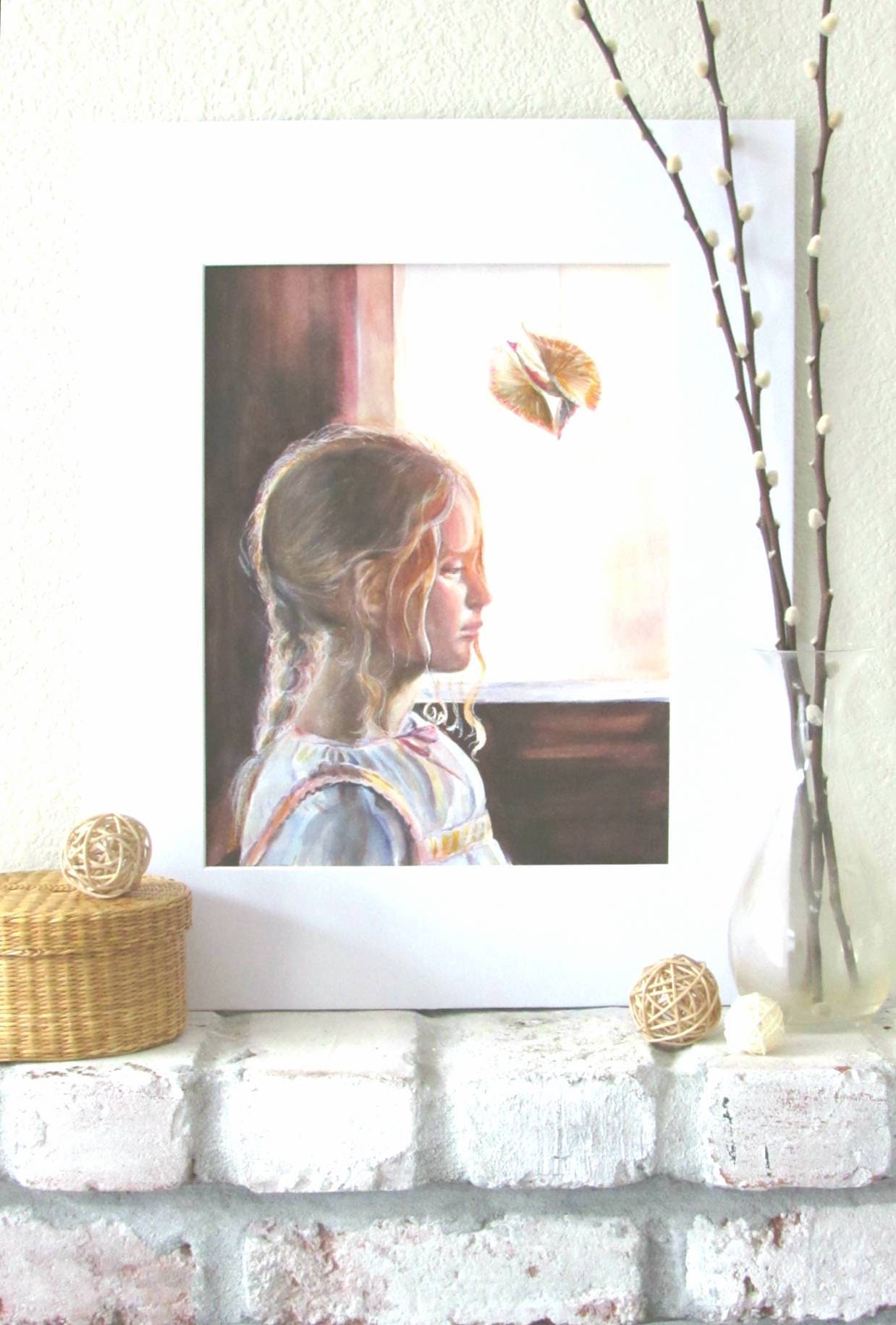 Little Girl by Window Original Watercolor, Original Russian Girl