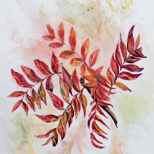 Autumn leaves original watercolor painting, fall original wall art, botanical watercolor, red leaves painting, autumn home decor, fine art.